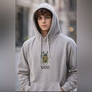 Vans Logo Scarab Beetle Gray Hoodie Sweatshirt M embroidery streetwear skater